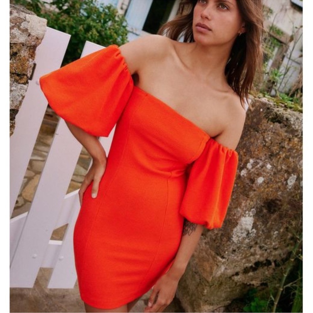 Free People Beach Bubbly ribbed puff sleeve mini dress
